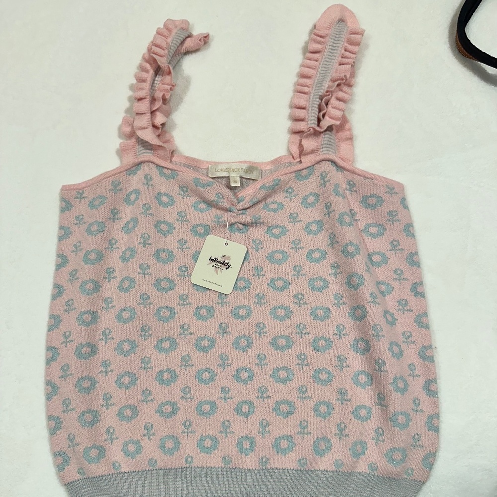 LoveShackFancy Pink & Blue Floral Tank Top Rose and Tyrie